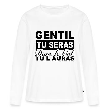 Citation Drôle • Humour Sarcastique • Cadeaux - T-shirt manches longues Premium bio Femme - blanc - Devant - Julia (174cm)