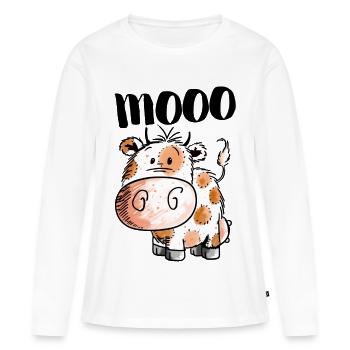 Petit bébé de vache - vache - vaches - veau - Bulle - Boeuf - T-shirt manches longues Premium bio Femme - blanc - Devant - Julia (174cm)