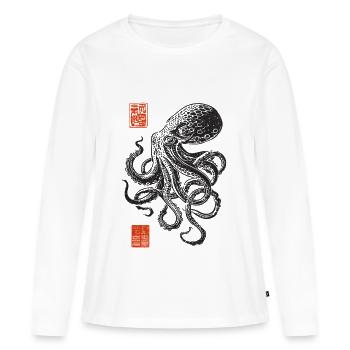 Tinten-Octopus im Tusch-Stil - Frauen Premium Bio Langarmshirt - Weiß - Vorne - Julia (174cm)