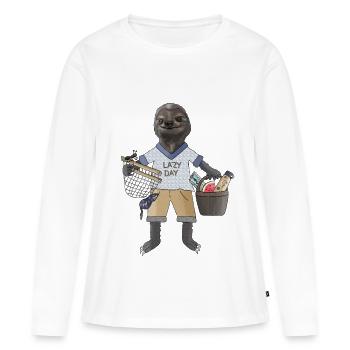 Paresseux avec panier et hamac - T-shirt manches longues Premium bio Femme - blanc - Devant - Julia (174cm)