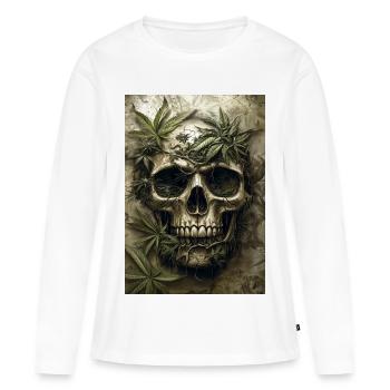 Schädel mit Hanfblättern - Frauen Premium Bio Langarmshirt - Weiß - Vorne - Julia (174cm)