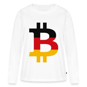Symbole Bitcoin avec drapeau allemand - T-shirt manches longues Premium bio Femme - blanc - Devant - Julia (174cm)