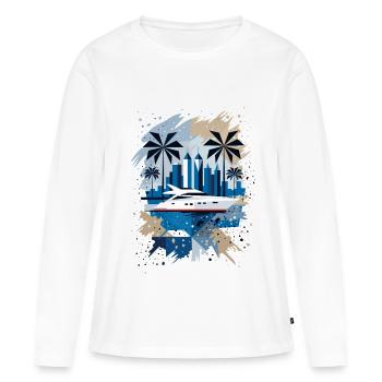 Panorama en bord de mer avec yacht et palmiers - T-shirt manches longues Premium bio Femme - blanc - Devant - Julia (174cm)