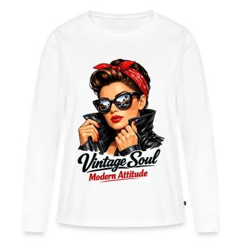 Attitude Soul Moderne Vintage – Pin-Up cool - T-shirt manches longues Premium bio Femme - blanc - Devant - Julia (174cm)