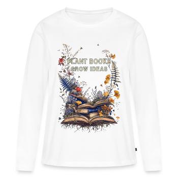 Plantes et Livres : Idées qui Grandissent - T-shirt manches longues Premium bio Femme - blanc - Devant - Julia (174cm)