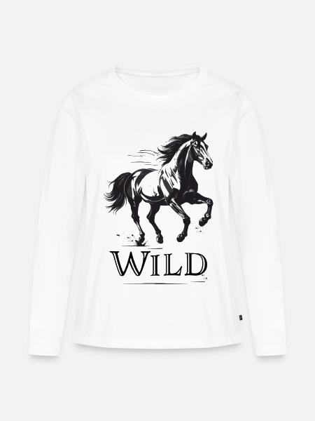 Wildes Pferd im Schwarzweiß - Frauen Premium Bio Langarmshirt - Weiß