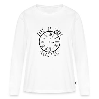 Lire un cadeau bookaholic plus rapide pour les femmes - T-shirt manches longues Premium bio Femme - blanc - Devant - Julia (174cm)
