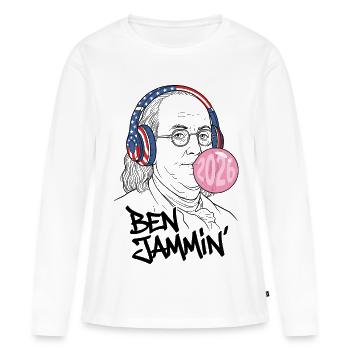 Ben Jammin 2026 - T-shirt manches longues Premium bio Femme - blanc - Devant - Julia (174cm)