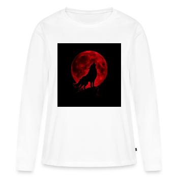 Loup hurle sous Lune Rouge - T-shirt manches longues Premium bio Femme - blanc - Devant - Julia (174cm)