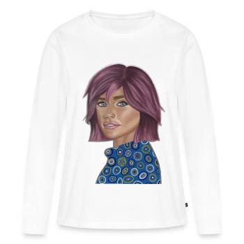 Pop Fashion Violett Porträt - Frauen Premium Bio Langarmshirt - Weiß - Vorne - Julia (174cm)