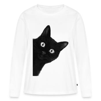 Chat noir yeux écarquillés - T-shirt manches longues Premium bio Femme - blanc - Devant - Julia (174cm)
