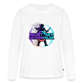 Neustart Weiterspielen – Gamer Pixel Ritter - Frauen Premium Bio Langarmshirt - Weiß - Vorne - Julia (174cm)