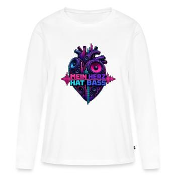 Mein Herz Hat Bass – Festival & Techno Heart Beat - Frauen Premium Bio Langarmshirt - Weiß - Vorne - Julia (174cm)
