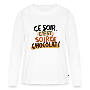 Ce soir, c'est soirée chocolat ! - T-shirt manches longues Premium bio Femme - blanc - Devant - Julia (174cm)