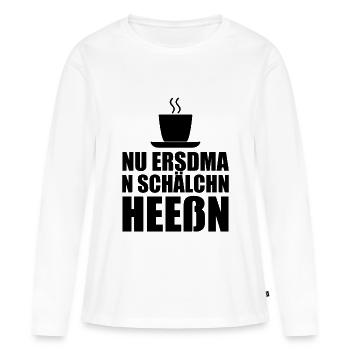 Boire du café en chemise saxonne dialecte saxon - T-shirt manches longues Premium bio Femme - blanc - Devant - Julia (174cm)
