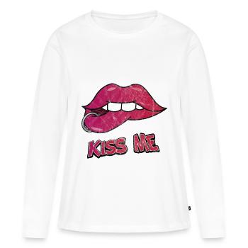 Lippen Kuss Mund Geschenk Piercing Liebe Valentin - Frauen Premium Bio Langarmshirt - Weiß - Vorne - Julia (174cm)