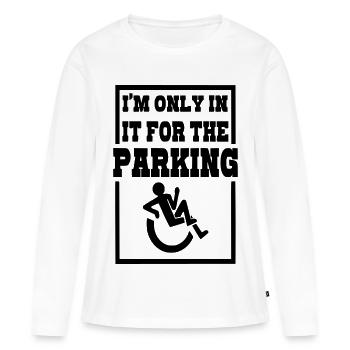 Je suis en fauteuil roulant pour les places de parking # - T-shirt manches longues Premium bio Femme - blanc - Devant - Julia (174cm)
