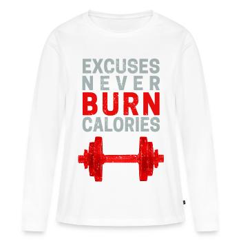 Excuses : Ne brûlez jamais de calories Déclaration de bodybuilder - T-shirt manches longues Premium bio Femme - blanc - Devant - Julia (174cm)