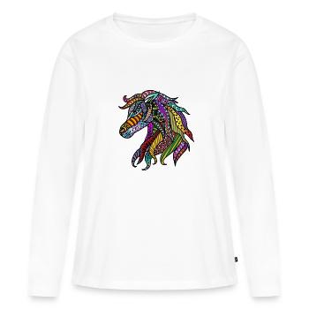 Idée de cadeau étalon cheval coloré AKE Wildhorse - T-shirt manches longues Premium bio Femme - blanc - Devant - Julia (174cm)
