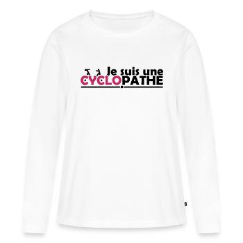 T-shirt Vélo pour Femme Cycliste - Cyclopathe - T-shirt manches longues Premium bio Femme - blanc - Devant - Julia (174cm)