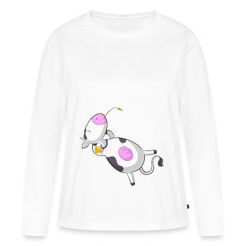 vache comique détendue - T-shirt manches longues Premium bio Femme - blanc - Devant - Julia (174cm)