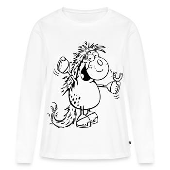 Happy Pferd - Pferde - Pony - Horse - Frauen Premium Bio Langarmshirt - Weiß - Vorne - Julia (174cm)