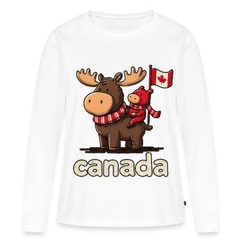 Canada-Moose mit kleinem Begleiter - Frauen Premium Bio Langarmshirt - Weiß - Vorne - Julia (174cm)