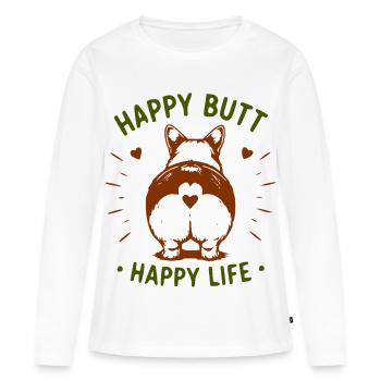 Un derrière de chien heureux – une vie heureuse - T-shirt manches longues Premium bio Femme - blanc - Devant - Julia (174cm)