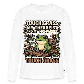 Touch Grass Frog Computer Humor - Women's Premium Organic Long Sleeve Shirt - white - Front - Julia (174cm)
