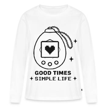 Cœur de poche rétro – Bons moments - T-shirt manches longues Premium bio Femme - blanc - Devant - Julia (174cm)
