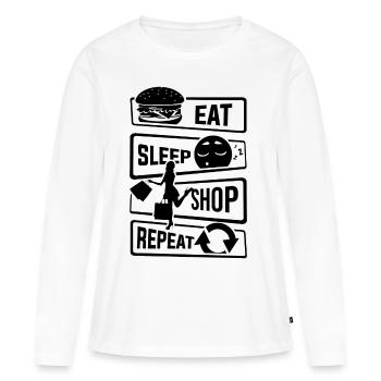 Mangez Sleep Shop Repeat - Achat de chaussures d'affaires - T-shirt manches longues Premium bio Femme - blanc - Devant - Julia (174cm)