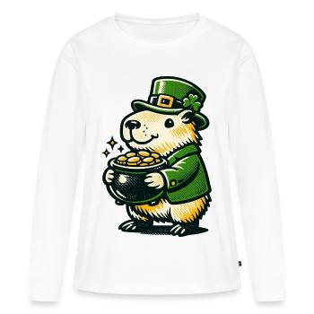 Cadeau du pot en or du lutin chanceux Capybara Drôle - T-shirt manches longues Premium bio Femme - blanc - Devant - Julia (174cm)
