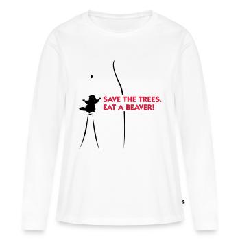 Rette die Bäume. Esst einen Biber. - Frauen Premium Bio Langarmshirt - Weiß - Vorne - Julia (174cm)