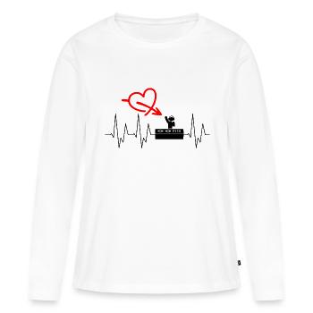 Techno - Table de mixage - Plaques - DJ - Casque - T-shirt manches longues Premium bio Femme - blanc - Devant - Julia (174cm)