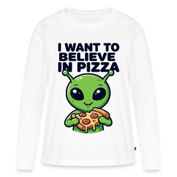 I Want To Believe In Pizza Alien - Women's Premium Organic Long Sleeve Shirt - white - Front - Julia (174cm)