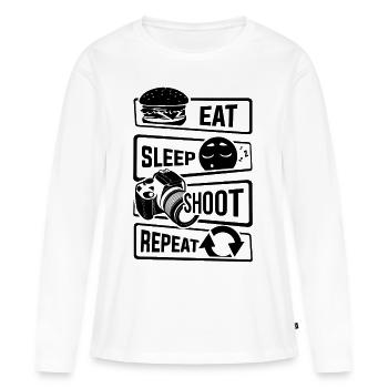 Eat Sleep Shoot Repeat - Kamera Fotografie Foto - Frauen Premium Bio Langarmshirt - Weiß - Vorne - Julia (174cm)