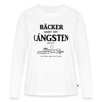 Berufeshirt:Bäcker haben den LÄNGSTEN - Arbeitstag - Frauen Premium Bio Langarmshirt - Weiß - Vorne - Julia (174cm)