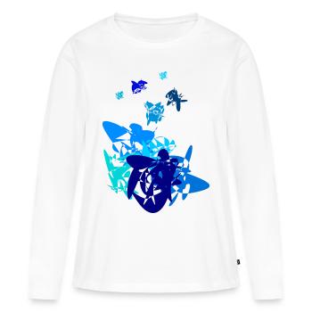 bleu, dessin abstrait en bleu - T-shirt manches longues Premium bio Femme - blanc - Devant - Julia (174cm)