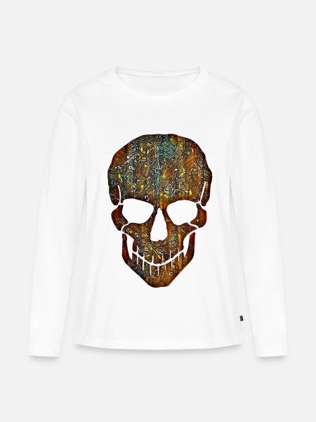 Flower Skull - Frauen Premium Bio Langarmshirt - Weiß