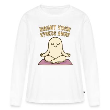 Méditation fantôme – Hantissez votre stress - T-shirt manches longues Premium bio Femme - blanc - Devant - Julia (174cm)