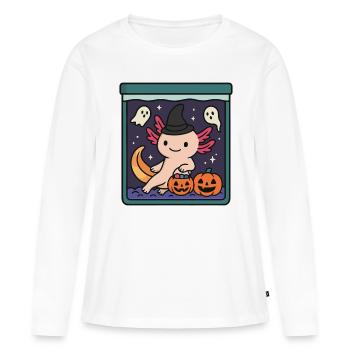 Cute Halloween Axolotl with Witch Hat - Women's Premium Organic Long Sleeve Shirt - white - Front - Julia (174cm)