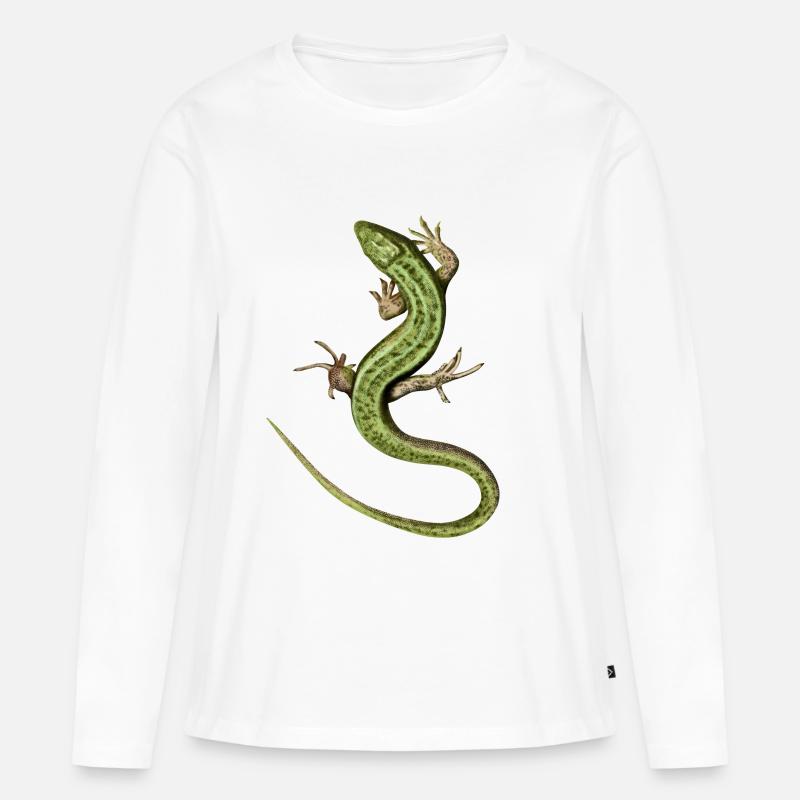 Eidechse - Frauen Premium Bio Langarmshirt - Weiß