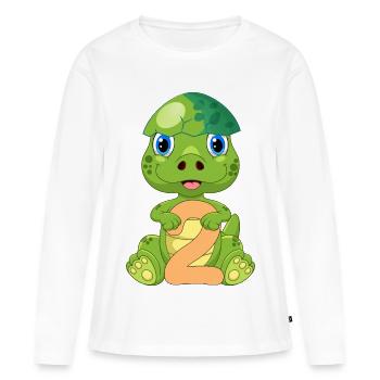 Schildkröte mit Zahl 2 – Geburtstagsdesign - Frauen Premium Bio Langarmshirt - Weiß - Vorne - Julia (174cm)