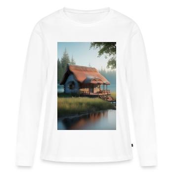 Charmante cabane au bord du lac - T-shirt manches longues Premium bio Femme - blanc - Devant - Julia (174cm)
