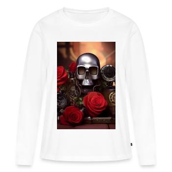 Metall Totenkopf mit Rosen - Frauen Premium Bio Langarmshirt - Weiß - Vorne - Julia (174cm)