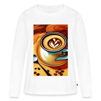 Café, grains de café - T-shirt manches longues Premium bio Femme - blanc - Devant - Julia (174cm)