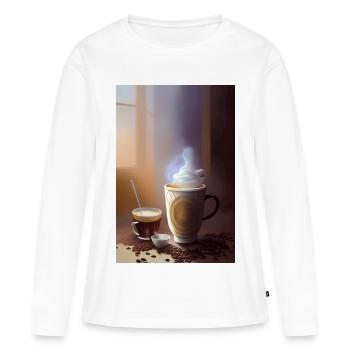 Café, grains de café - T-shirt manches longues Premium bio Femme - blanc - Devant - Julia (174cm)