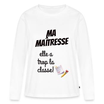 Cadeau maîtresse personnalisé - T-shirt manches longues Premium bio Femme - blanc - Devant - Julia (174cm)