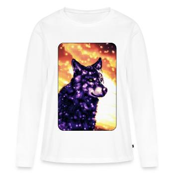 Lila Wolf - Frauen Premium Bio Langarmshirt - Weiß - Vorne - Julia (174cm)