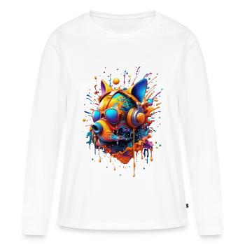 Tête de Chien Futuriste Stylisée Type Molosse - T-shirt manches longues Premium bio Femme - blanc - Devant - Julia (174cm)